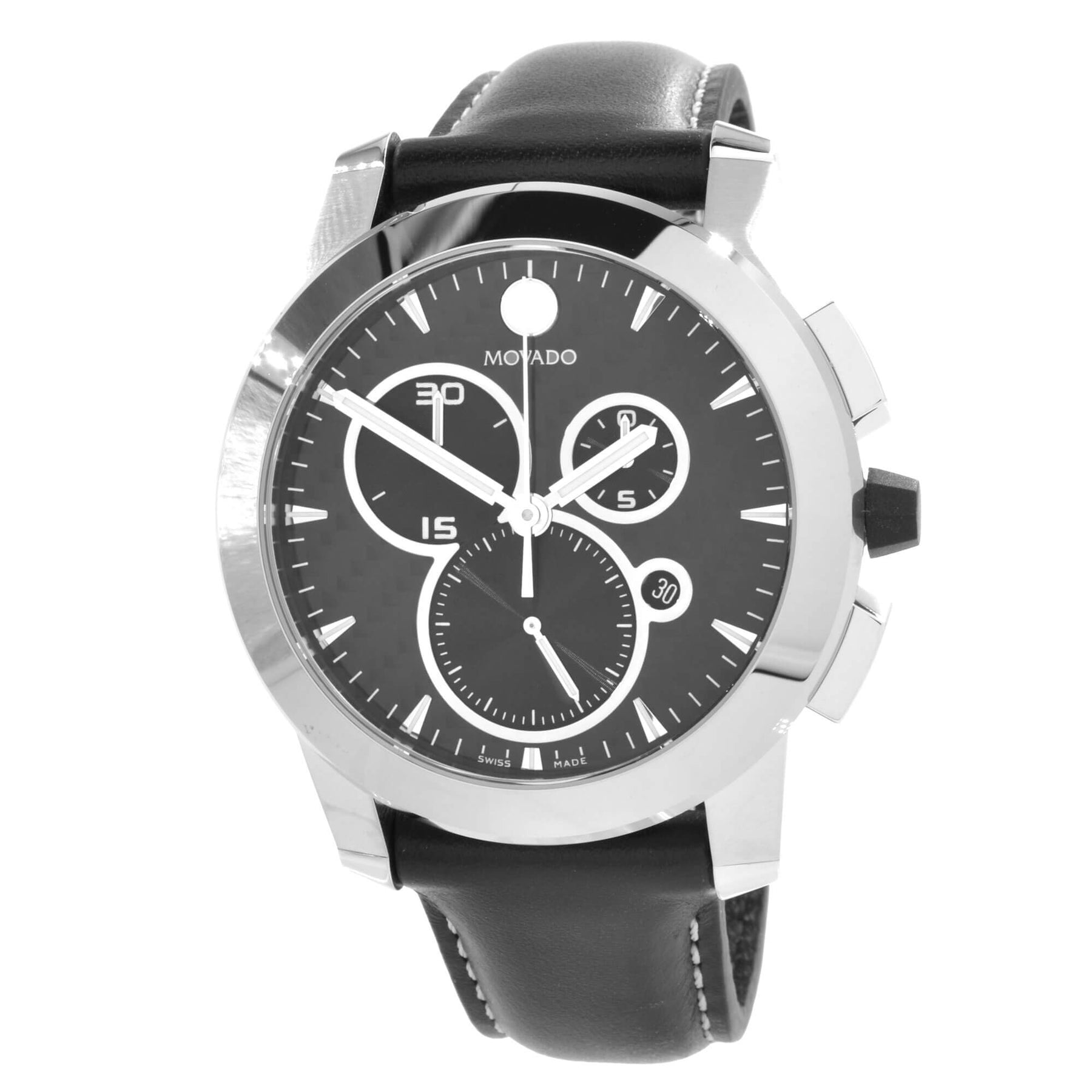 Movado Men's Chronograph Watch - Vizio Carbon Fiber Black Dial Rubber
