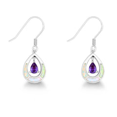 Sterling Silver White Inlay Opal Teardrop Earrings