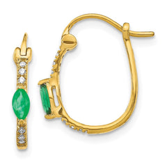 14k 1/20ct Diamond & Emerald Hinged Hoop Earrings