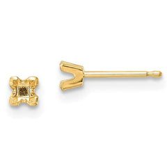 14k 2.75mm Princess Cut Stud Earring Mountings No Stones Included No Backs