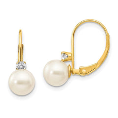 14k 6-6.5mm Pearl & Diamond Leverback Earring Mounting