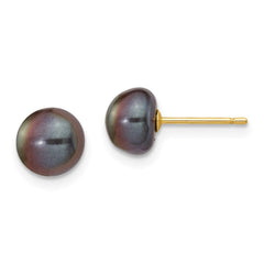 14k 7-8mm Black Button FW Cultured Pearl Stud Post Earrings