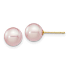 14k 7-8mm Purple Round Freshwater Cultured Pearl Stud Post Earrings