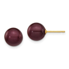 14k 8-9mm Coffee Round Freshwater Cultured Pearl Stud Post Earrings
