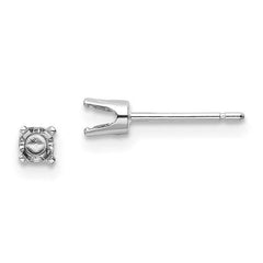14k White Gold 3.25mm Round Stud Earring Mounting w/backs No Stones Included