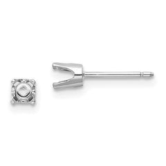 14k White Gold 3.75mm Round Stud Earring Mounting w/backs No Stones Included