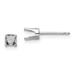 14k White Gold 4mm Round Stud Earring Mounting w/backs No Stones Included