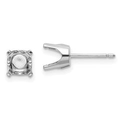 14k White Gold 5.75mm Round Stud Earring Mounting w/backs No Stones Included