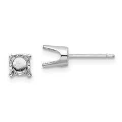 14k White Gold 5mm Round Stud Earring Mounting w/backs No Stones Included