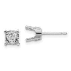14k White Gold 6.5mm Round Stud Earring Mounting w/backs No Stones Included