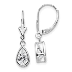 14k White Gold 8x5mm Pear Cubic Zirconia Leverback Earrings
