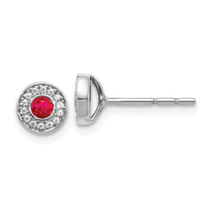 14k White Gold Diamond and Ruby Post Earrings