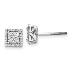 14k White Gold Diamond Square Screw Back Post Earrings