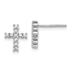 14K White Gold Polished Diamond Cross Post Earrings
