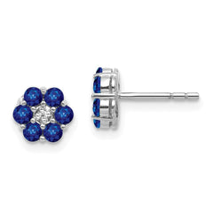 14K White Gold Polished Sapphire & Diamond Post Earrings