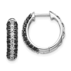 14k White Gold White & Black Diamond Hinged Hoop Earrings