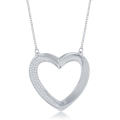 Sterling Silver Half Micro Pave Twisted Open Heart Necklace