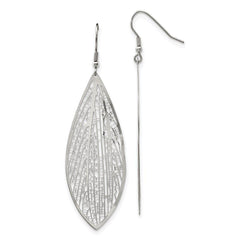 Stainless Steel Polished Leaf Dangle Shepherd Hook Earrings