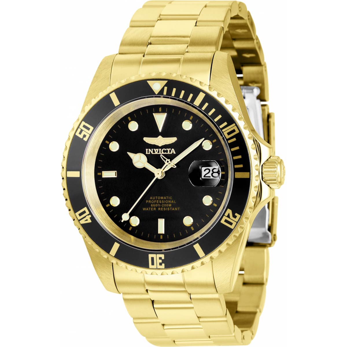 Invicta Men's Watch - Pro Diver Automatic Black Dial Yellow Gold Brace