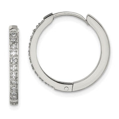 Stainless Steel Polished with Preciosa Crystal 2mm Hinged Hoop Earrings