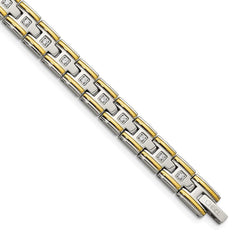 Stainless Steel Polished Yellow IP CZ 8.50in Link Bracelet