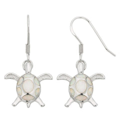 Sterling Silver White Inlay Opal Turtle Earrings