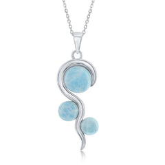 Sterling Silver Round Larimar Swirl Design Pendant