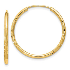 14k 1.5mm Satin Diamond-cut Endless Hoop Earrings