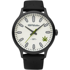 420Waldos Men's Watch - Bud Quartz Steel Case Ivory Dial Black Leather Strap | W1009