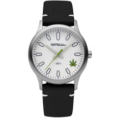 420Waldos Women's Watch - MaryJane White Illuminating Dial Black Leather Strap | W2001