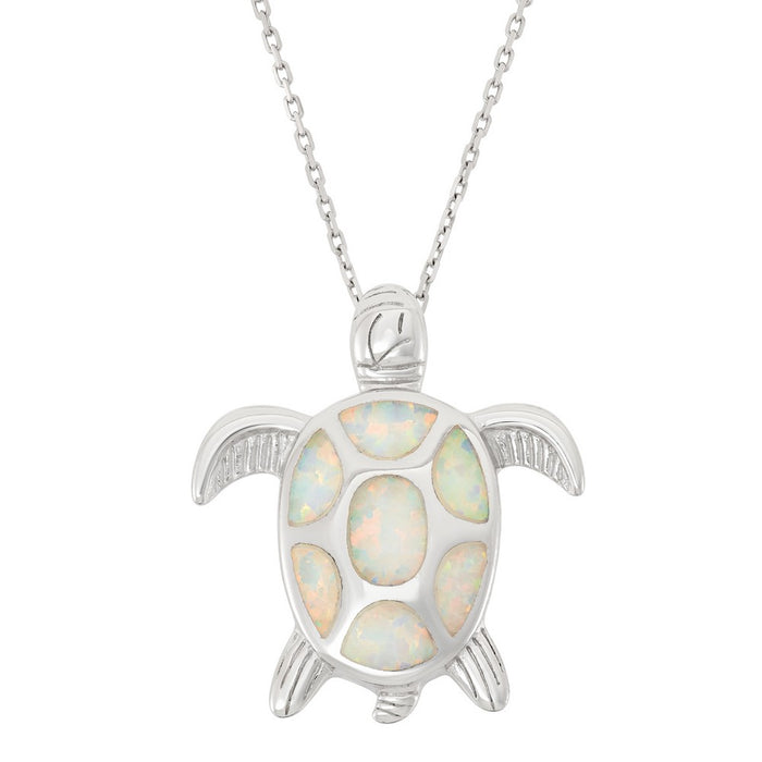 Sterling Silver and White Inlay Opal Turtle Pendant