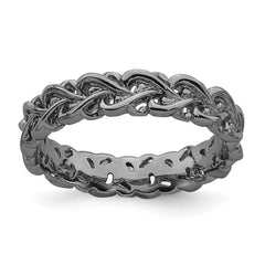 Sterling Silver Stackable Expressions Black-plated Carved
