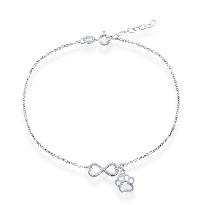 Women's Anklet - Sterling Silver Infinity with Paw Print Charm