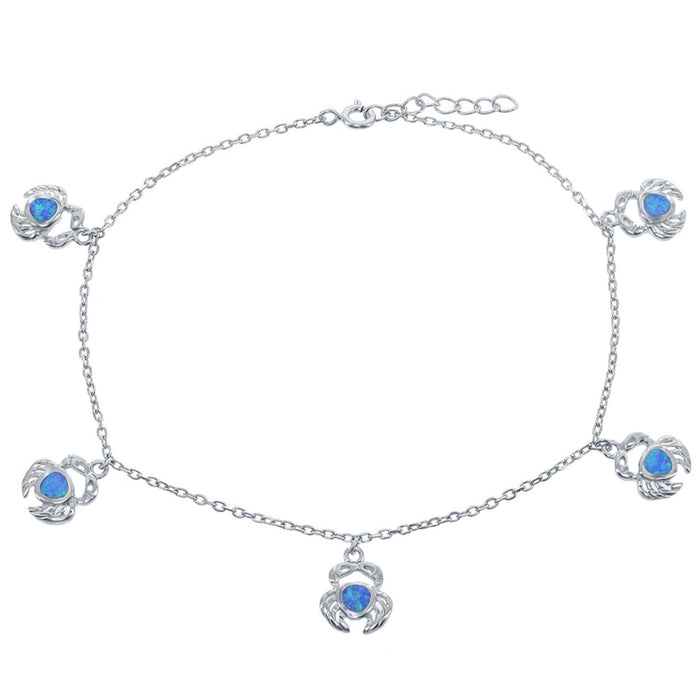 Opalata Women's Anklet - Sterling Silver Material Blue Inlay Opal Crab Design