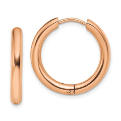 Stainless Steel Polished Rose IP-plated 3mm Hinged Hoop Earrings