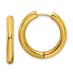 Stainless Steel Polished Yellow IP-plated 4mm Hinged Hoop Earrings