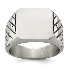 Stainless Steel  Polished with Black Enamel Signet Ring