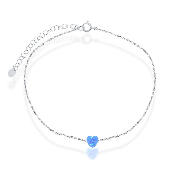 Classic Sterling Silver Blue Opal Heart Anklet