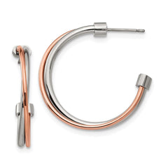 Stainless Steel Polished Rose IP-plated Post Hoop Earrings