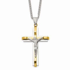 Stainless Steel Polished Yellow IP Crucifix Necklace