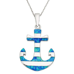 Sterling Silver Blue Inlay Opal Anchor Pendant