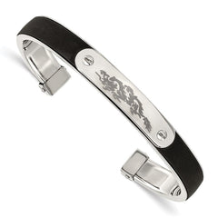 Stainless Steel Black Rubber Cuff Bangle