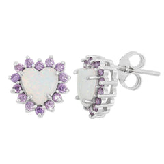 Sterling Silver White Inlay Opal Heart Earrings