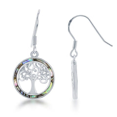 Sterling Silver Round Center Tree of Life Earrings