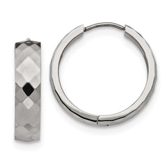 Stainless Steel Polished and Textured Hinged Hoop Earrings