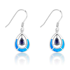 Sterling Silver Blue Inlay Opal Open Oval Earrings