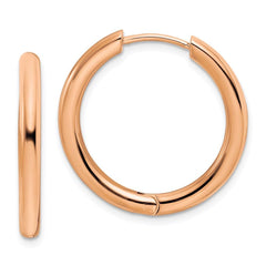 Stainless Steel Polished Rose IP-plated 3mm Hinged Hoop Earrings