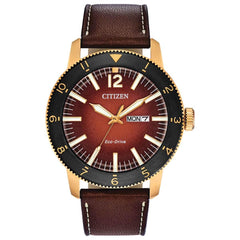Citizen Men's Eco Drive Watch - Brycen Orange Dial Leather Strap | AW0076-03X