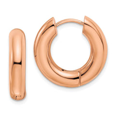 Stainless Steel Polished Rose IP-plated 5mm Hinged Hoop Earrings