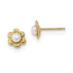 14k 3-4mm White Button Freshwater Cultured Pearl Post Earrings